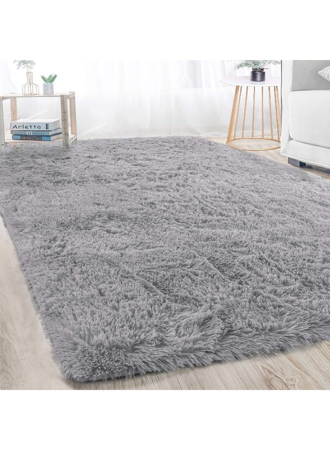 Merelax Soft Modern Indoor Large Shaggy Rug for Bedroom Livingroom Dorm Kids Room Home Decorative, Non-Slip Plush Fluffy Furry Fur Area Rugs Comfy Nursery Accent Floor Carpet 5 X 8 Feet, Grey - Image 1